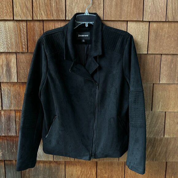 Never Worn Betabrand Bold Black Vegan Suede Moto Jacket in Women's Size XXL - Picture 2 of 11